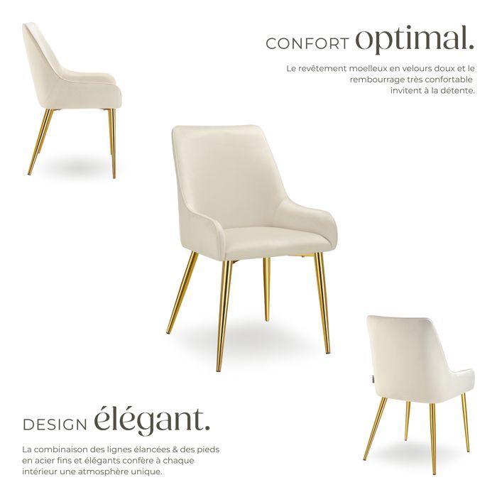 Stoelen - TECTAKE - Set van 4 AVANE Scandinavische gestoffeerde stoelen met fluweellook, ergonomische vorm en hoge rugleuning - Beige