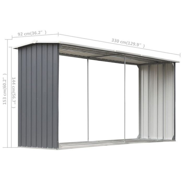 Caseta de almacenamiento de madera - vidaXL - 330x92x153 cm - Acero galvanizado - Gris - Duradera y fácil de montar