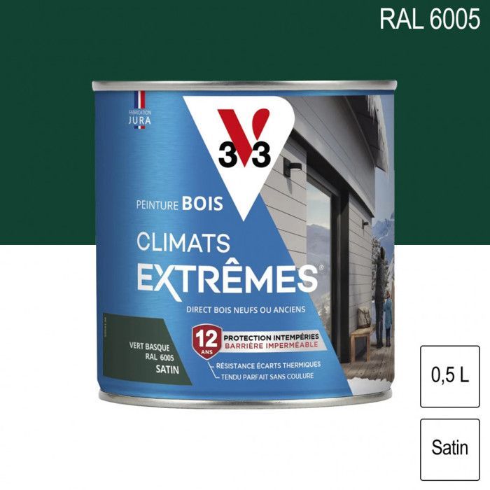 Peinture bois extérieur Climats Extrêmes RAL 6005 Vert basque satin 0,5L V33