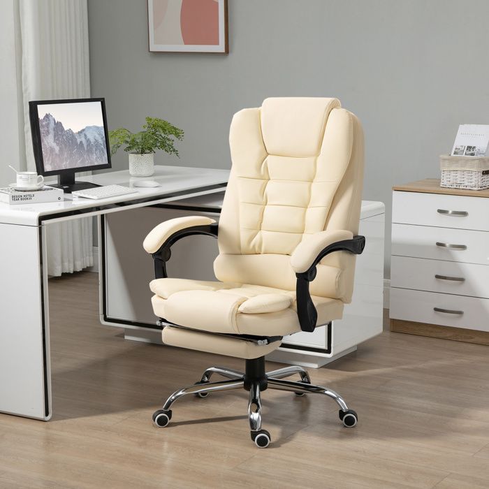 HOMCOM - fauteuil de bureau - Revêtement synthétique PU - 64.5x69x117cm - Crème