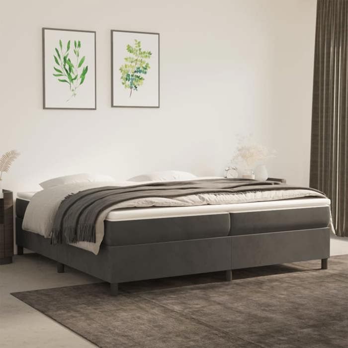 Cama de madera gris de 200 x 200 cm - Carga máxima 150 kg - Estructura de cama de muelles gris oscuro de 200 x 200 cm, terciopelo 005_422891