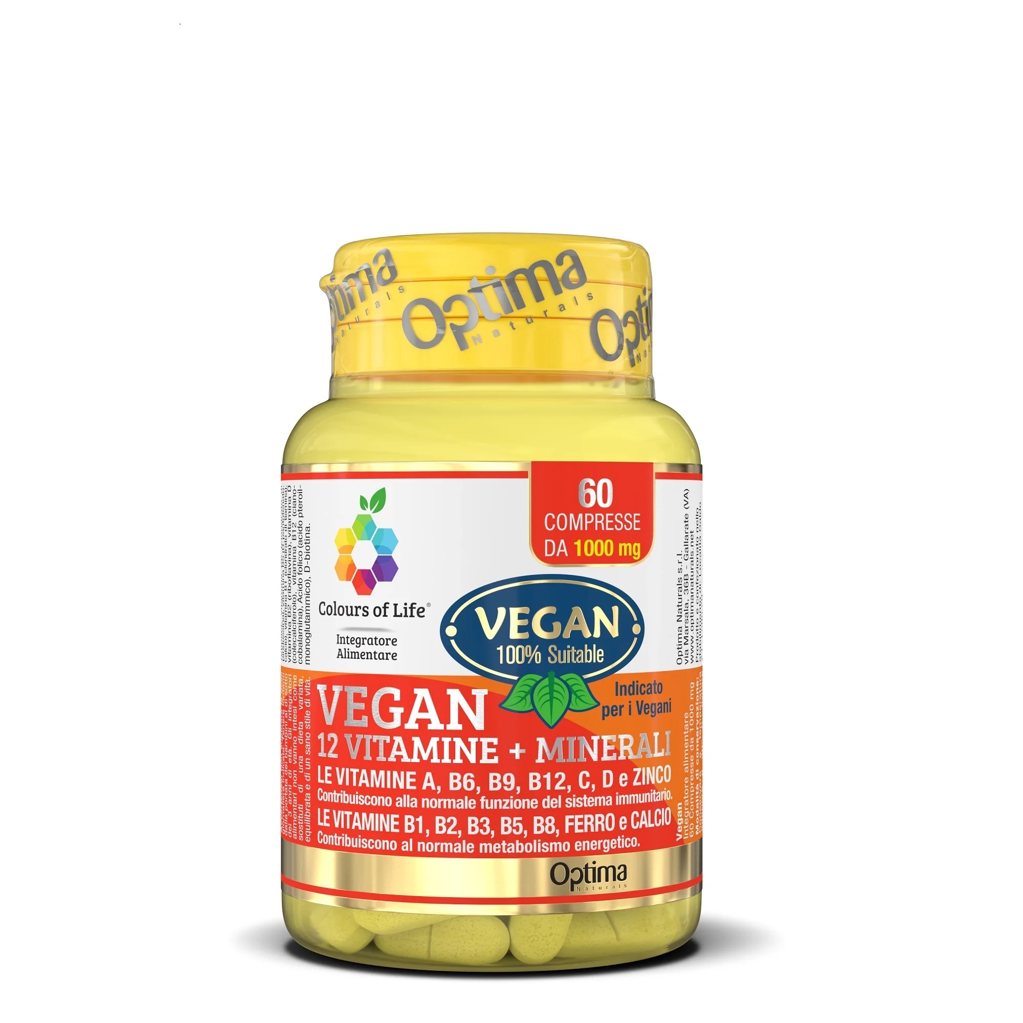 COLOURS OF LIFE Optima Colours of Life Vegan 12 vitaminen + mineralen 60 tabletten Voedingssupplement ter ondersteuning van de immuniteit