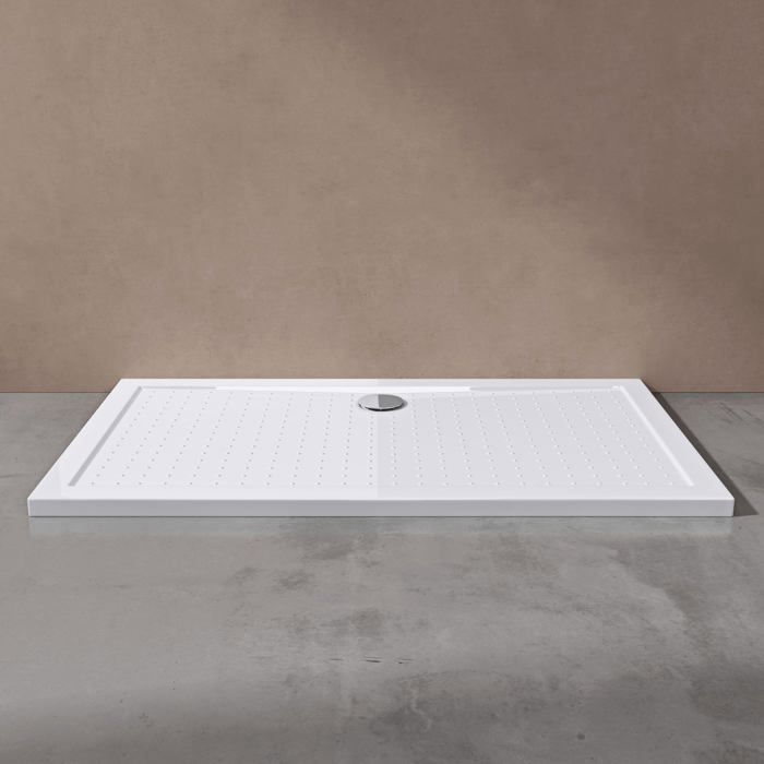 Plato de ducha Doporro Lucia04AR, acrílico, antideslizante, blanco, plano, rectangular, 80x140x4cm, con desagüe AL01.
