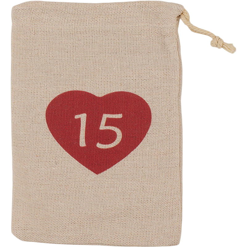 Bolsas para calendario de hogar de 12x20 cm, del 1 al 24, de tela con corazón