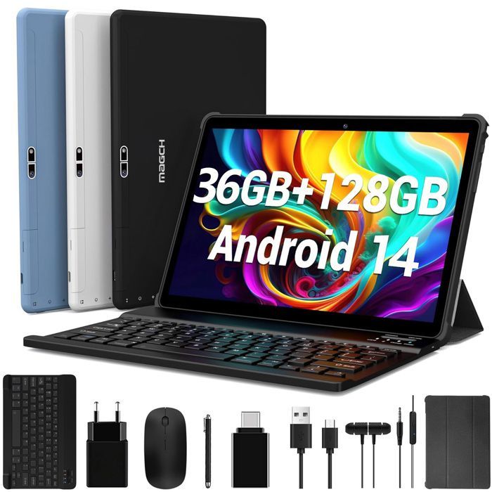 Tablette Tactile 10.1 Pouces MAGCH, Android 14, 36Go+128Go, Octa-Core, 5G Wifi, TYPC-C, 8000mAh, more accessoires-Bleu