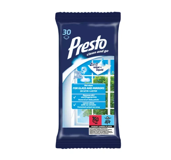 Presto nawilżane ściereczki do szyb i luster 30 sztuk