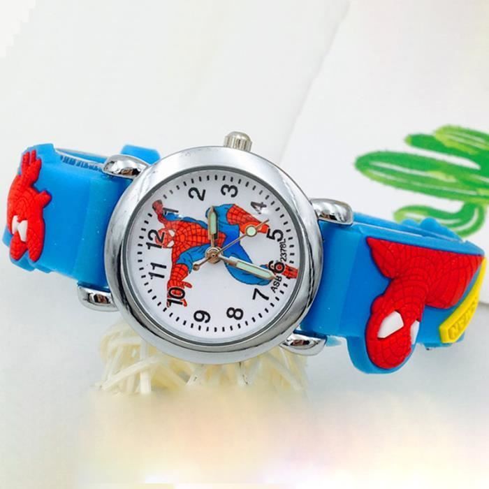 SHARPHY Montre enfant filles garçons spiderman bracelet en silicone mode mignon bleu junior lumineux sport
