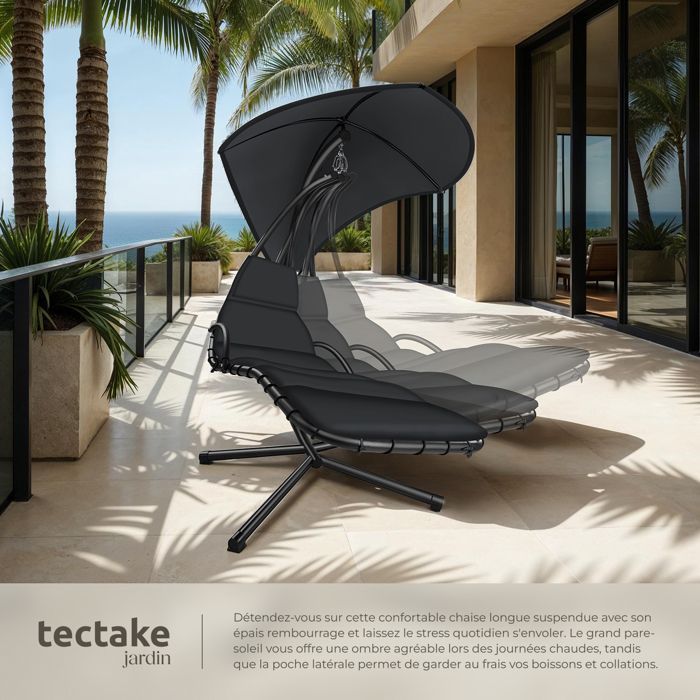 Silla colgante - TECTAKE - Asiento ELARIA con protección UV y bolsillo lateral resistente - Negro