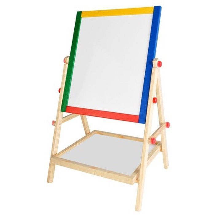 BOARD Double-sided wooden whiteboard with chalk, marker and sponge