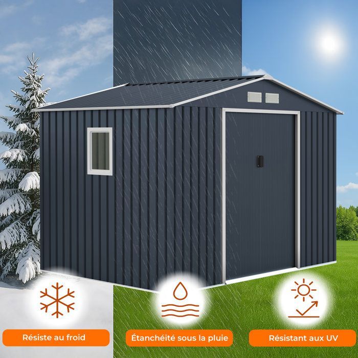 5,29 m² Metalen tuinschuur - 277 x 191 x 202 cm - VENUS Inclusief verankeringsset, 2 schuifdeuren, 1 zijraam Grijs
