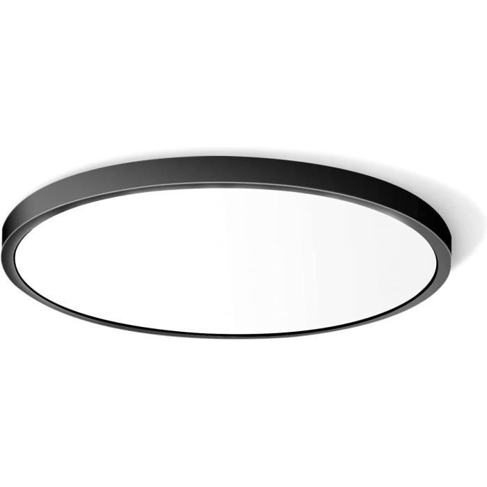Dorlink Plafonnier LED, Plafonnier Salle De Bain 24W 6500K, IP50 Étanche, Noir, Ø 30CM [Classe énergétique E]