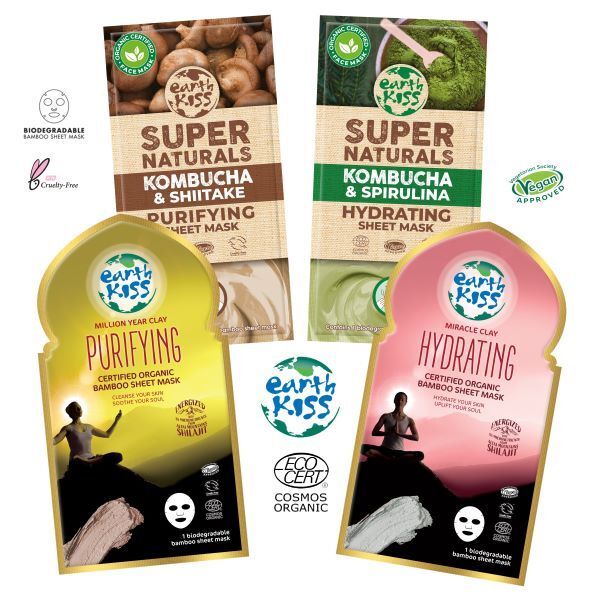 Earth Kiss Verjüngende Bambus-Tuchmaske, 4er-Pack