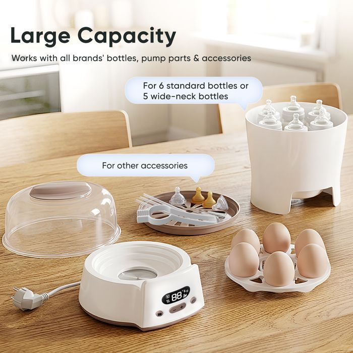 Babyflessterilisator met droger - Steriliseert, droogt en verwarmt, capaciteit voor 8 flessen, 24 uur kiemwerende bescherming, multifunctioneel.