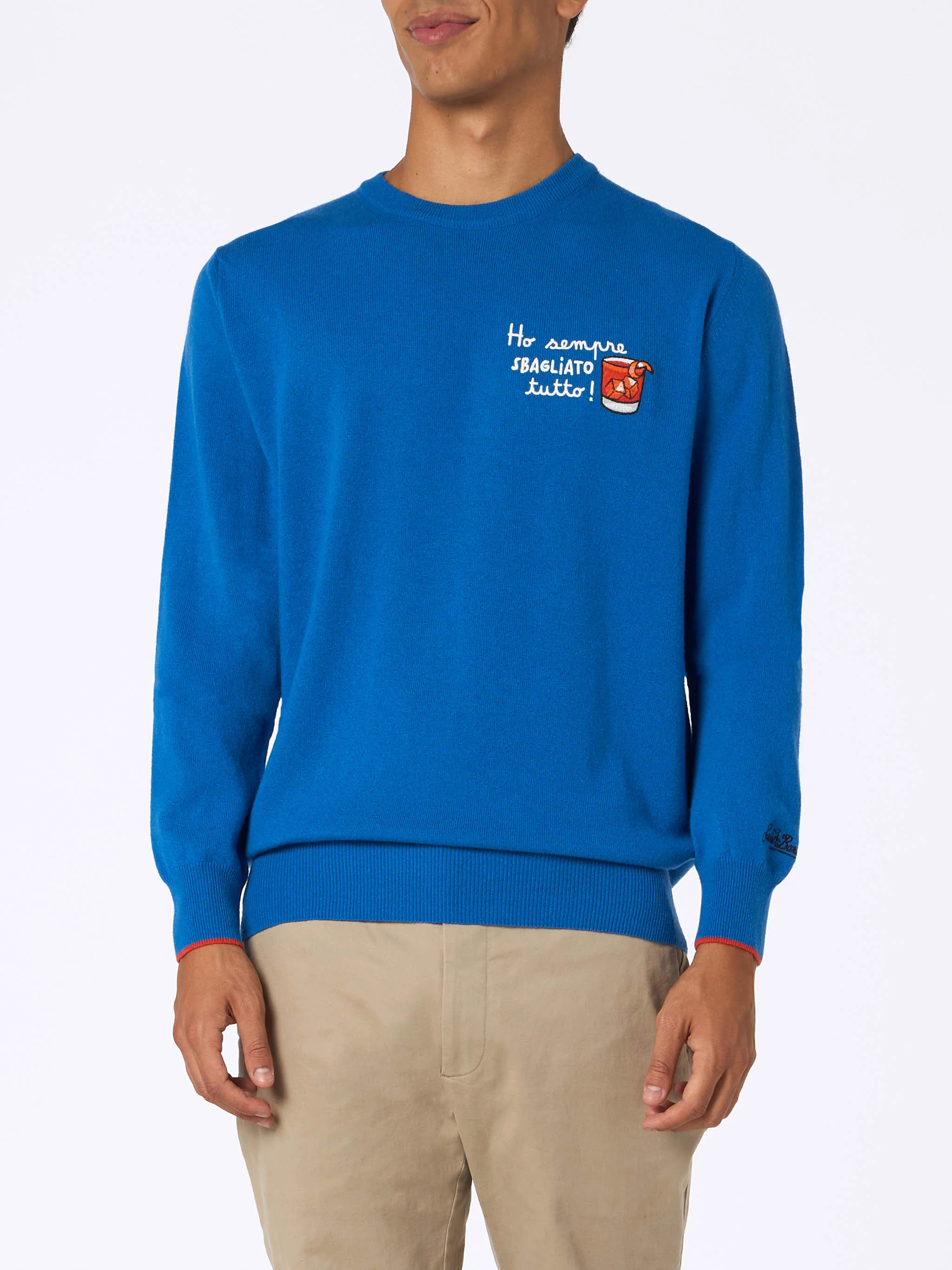 Maglione da uomo blu ski Heron con ricamo Ho sempre sbagliato tutto