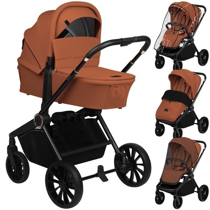 LIONELO Mika Plus 2-in-1 Travel System - Birth up to 22kg - Duo Stroller Pack, Carrycot and Accessories - Terracotta