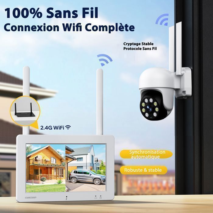 CAMCAMP Kit Caméra de Surveillance Extérieur WiFi sans Fil 7