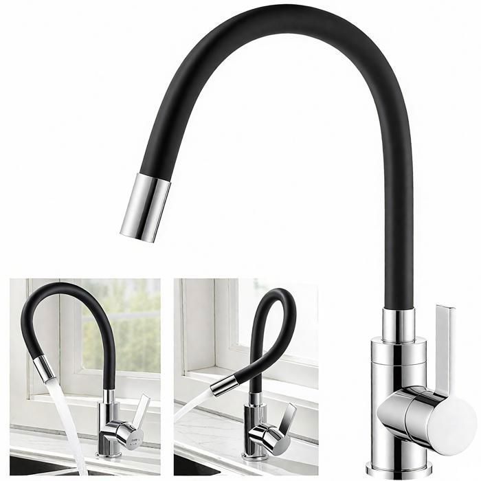 Mitigeur de Cuisine Évier Bicolore Chrome/Noir - Bec Flexible, Rotatif 360°, Robinet Multifonctionnel