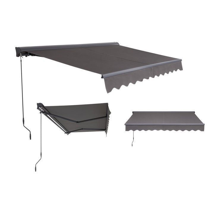 Handmatig uitschuifbaar zonnescherm met cassette, grijs, 3 x 2,5 m – Uitschuifbaar zonnescherm voor terras, balkon en tuin