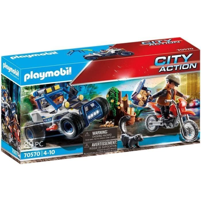 PLAYMOBIL - 70570 - Policeman with car and robber on a motorcycle - Mixed materials - Multicolored - Mixed