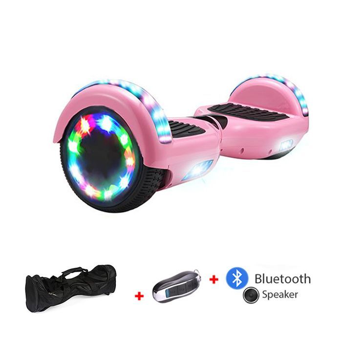 6.5 Inch Pink Hoverboard with Bluetooth Speaker, Multicolor LEDs, Remote Control, and Free Carrying Bag