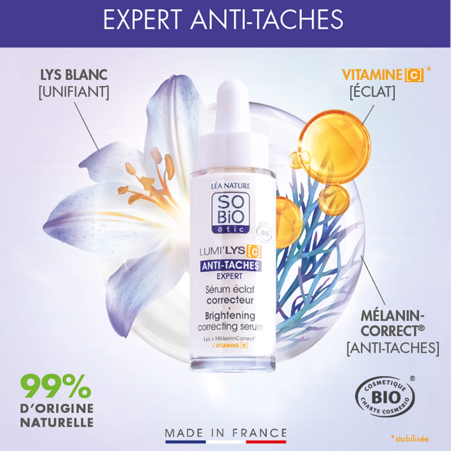 SO BiO étic Sérum éclat correcteur Anti-Tâches, Lumi'lys [C]