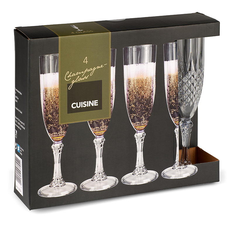 Copas de champán Cuisine, paquete de 4, 22 cl, plástico transparente