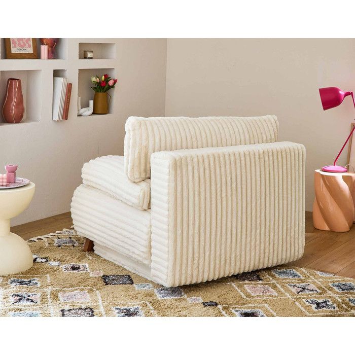 Cristal - poltrona - trasformabile con contenitore - in pelliccia sintetica a coste - Beige