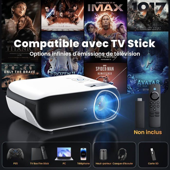 Proyector de cine en casa 4K - ZGEER - 9500 lúmenes - Bluetooth 5.1 - Pantalla de hasta 200 pulgadas - Zoom del 25 %