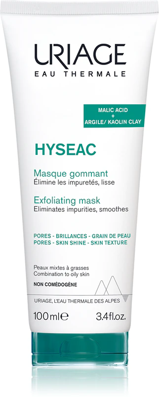 Máscara esfoliante Uriage Hyseac para pele oleosa e mista.