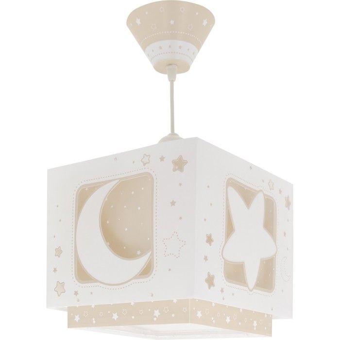 Lustre e luminária pendente infantil Dalber Moonlight, com lua e estrelas, bege.