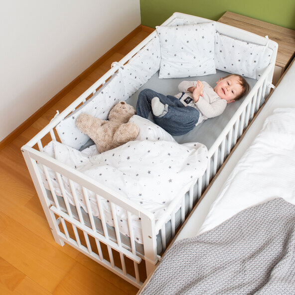 Micky bedside cot, 60 x 120 cm, including mattress, white