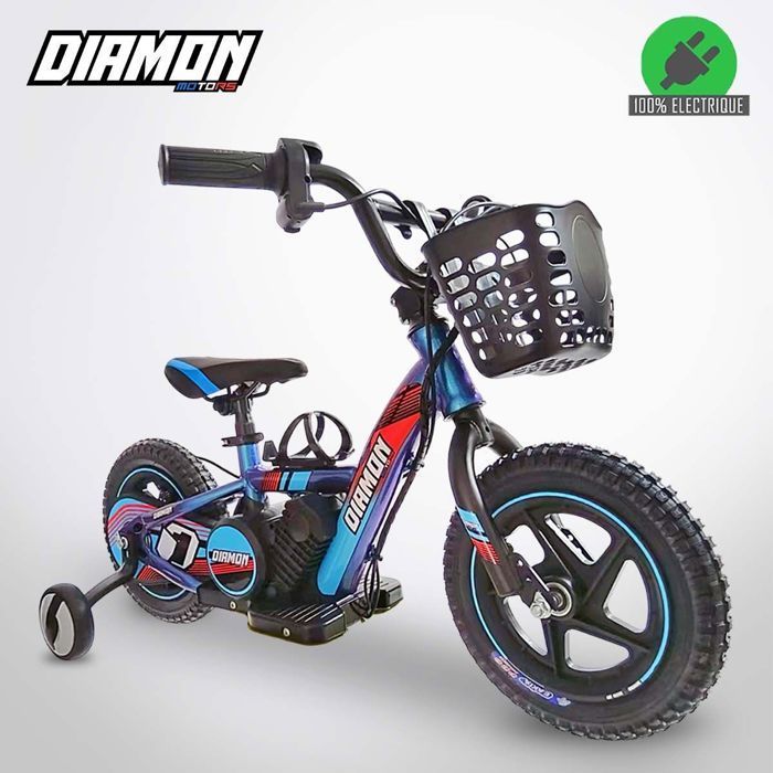 Draisienne électrique enfant DRAXY 180W 12 pouces Bleu DIAMON MOTORS – Batterie Lithium 24V – Limiteur 3 vitesses
