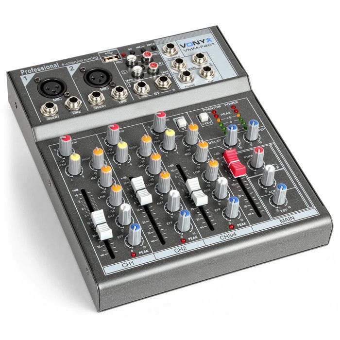 Table de mixage Vonyx VMM-F401 - 4 canaux - USB - pour studio ou scène