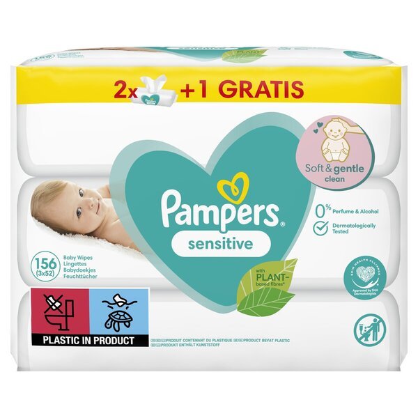 Pampers Sensitive bērnu mitrās salvetes<br>3 x 52 gab.