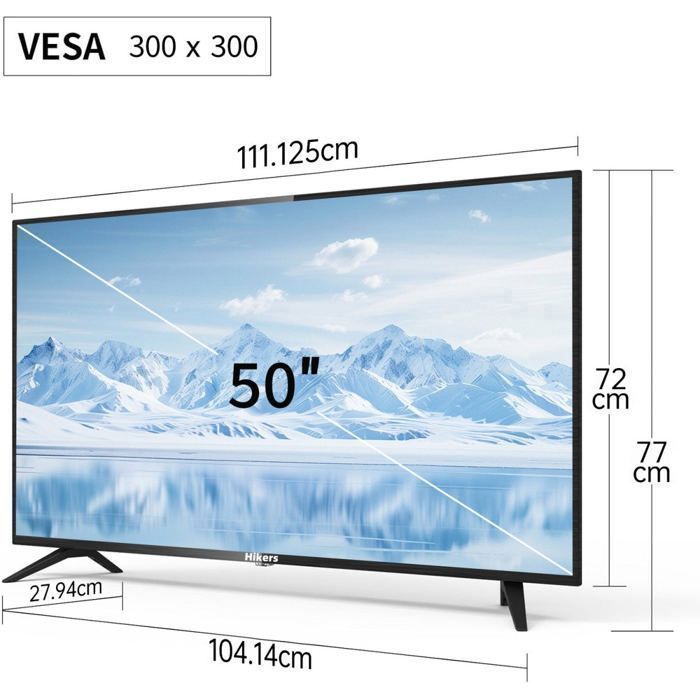 Hikers 50Z1 Téléviseur Smart TV - Écran 50 pouces Résolution UHD 3840*2160 Dolby Atmos USBx2 - Noir