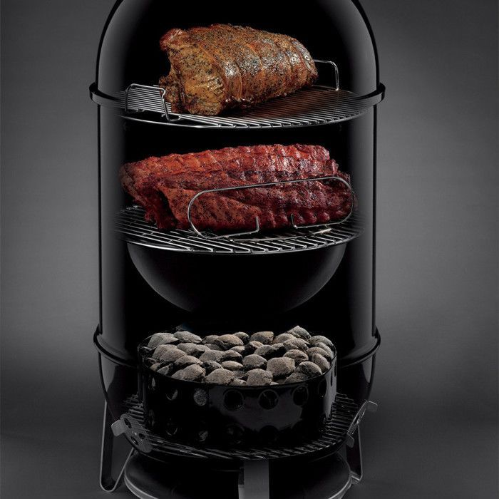 WEBER Smokey Mountain Cooker 47 cm Smoker – Schwarz – Verchromte Stahl-Grillroste – Eingebautes Thermometer