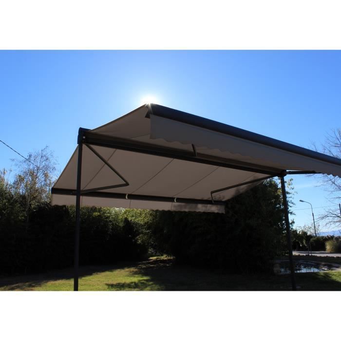 Motorized double-sloped awning 4x2x3 m - Taupe fabric and textured anthracite grey frame - GARDEN OMBRAZUR