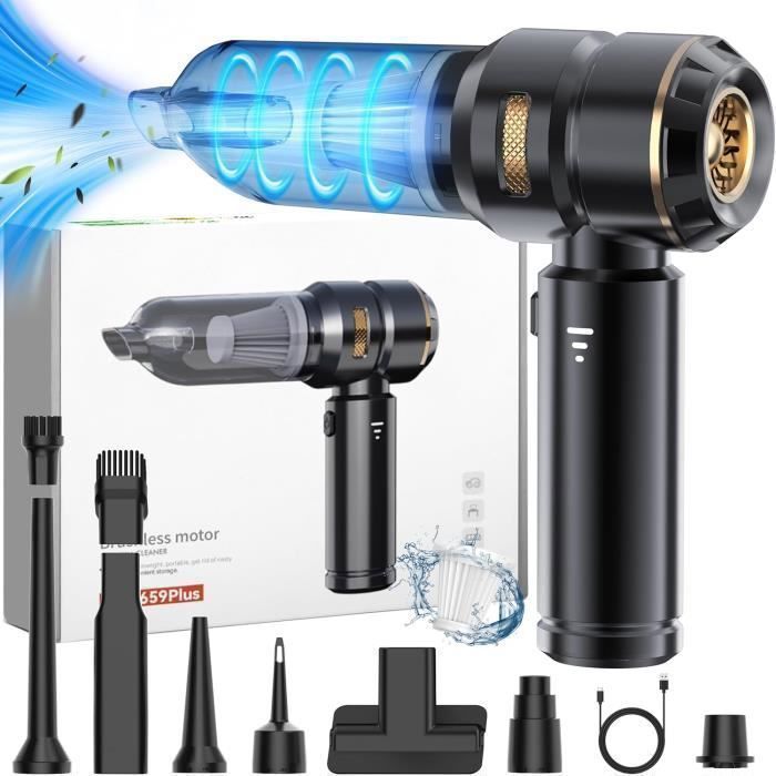 Aspirateur a Main 120w avec Hepa Filtre - Aspirateur Voiture Puissant sans Fil - HYKJSIDE - 16000Pa - Affichage Led - 6000mAh Noir