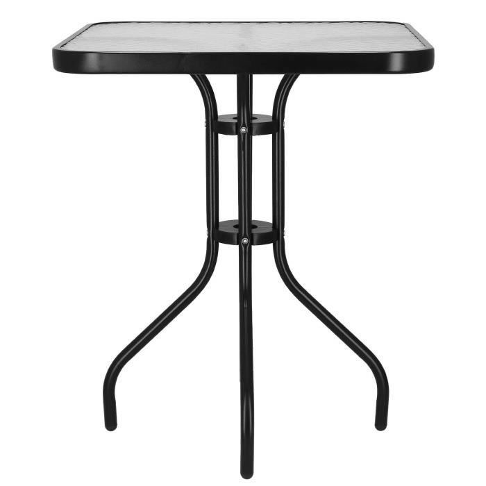 Tavolo da giardino SPRINGOS in vetro - Quadrato 60x60x70 cm - Metallo nero - Design moderno