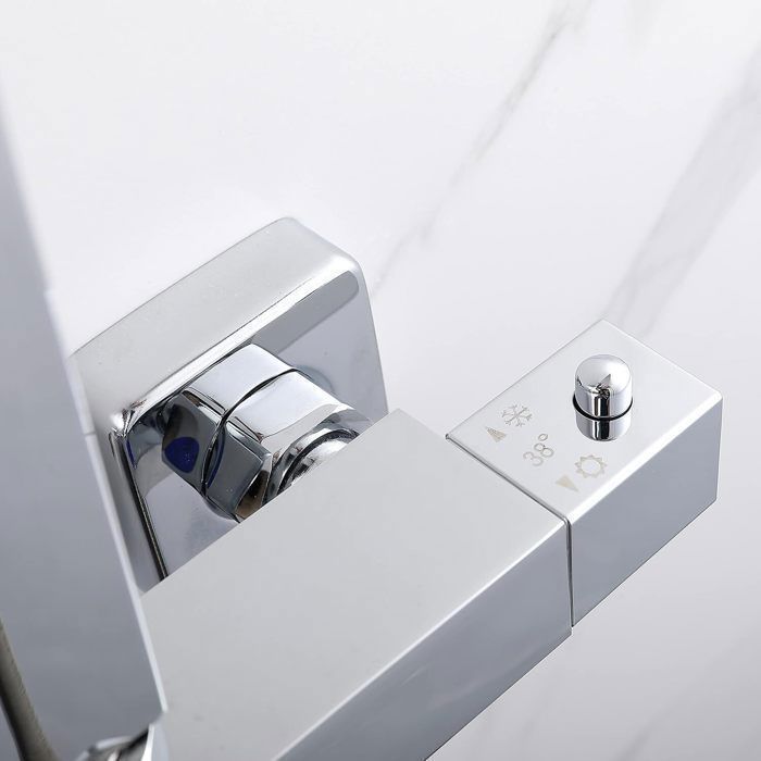 Thermostatic Shower Column, Bathroom Thermostatic Shower Column with Height-Adjustable Mixer Tap Shower System