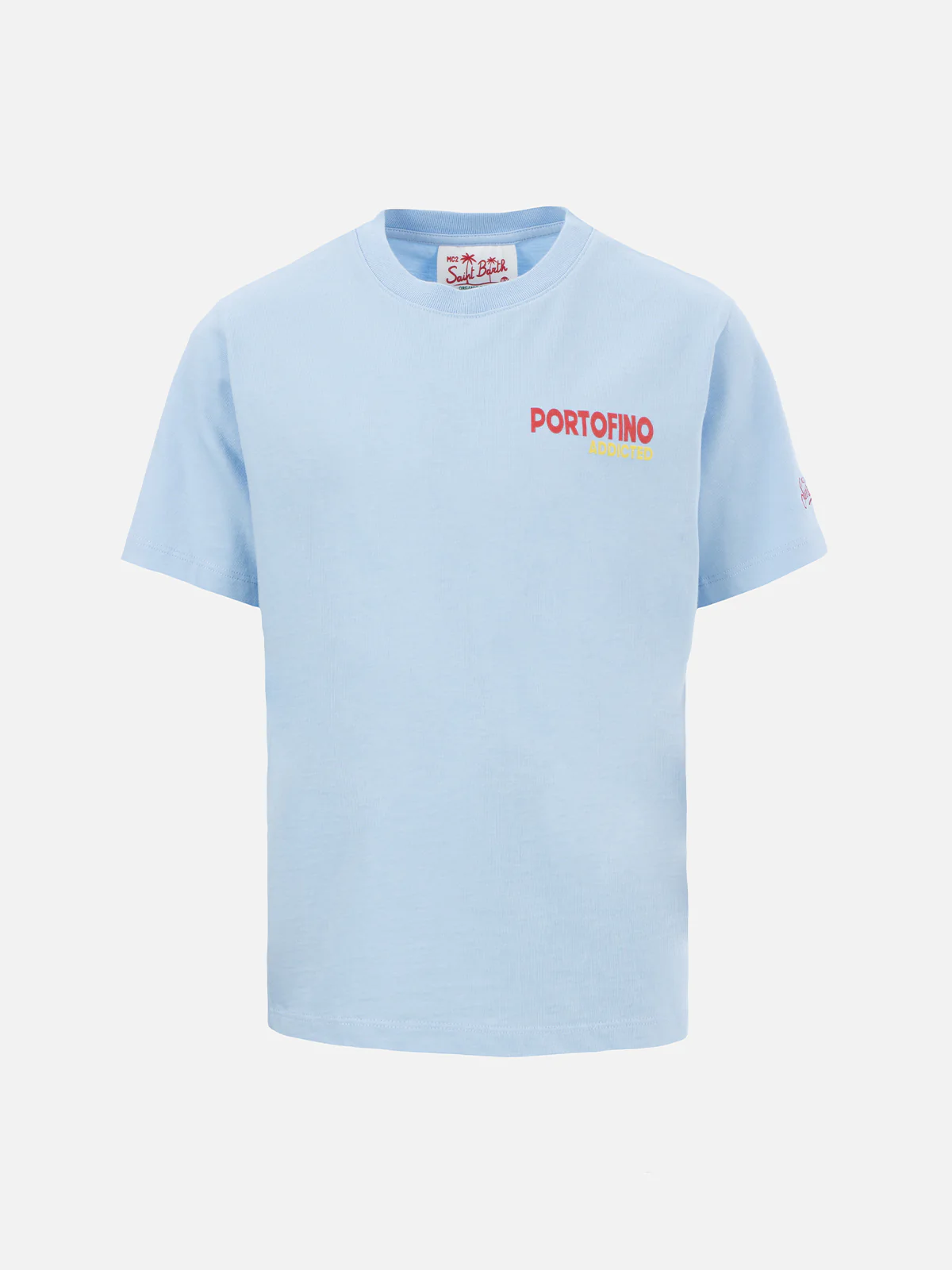 T-shirt da bambino in cotone con stampa di cartoline Portofino addicte