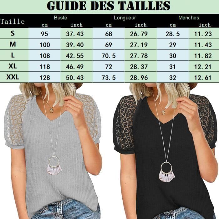 Camiseta de encaje para mujer - LEOCLOTHO - Gris - Manga corta - Cuello en V - Corte ajustado