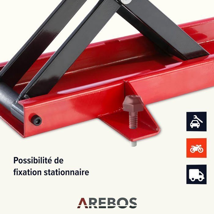 AREBOS Sollevatore per moto da 500 kg con piattaforma di sollevamento e blocco di montaggio | Regolabile da 95 a 375 mm Rosso - Nero