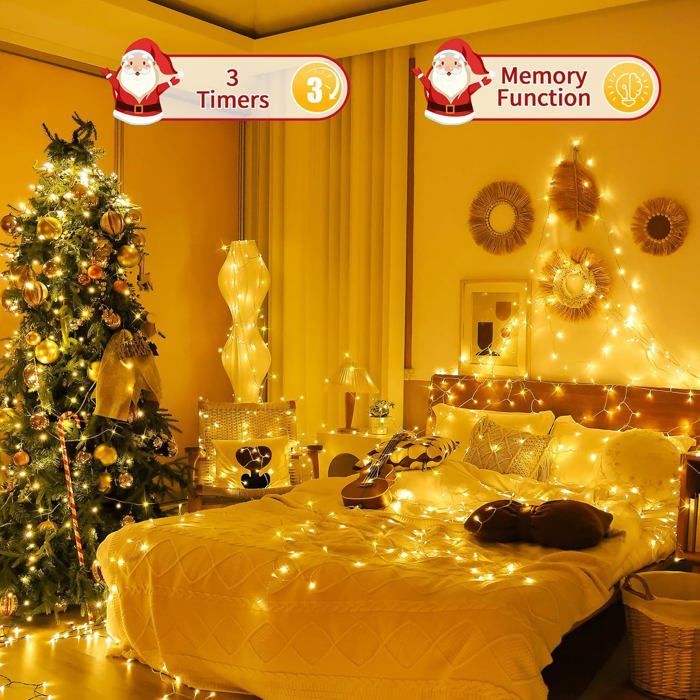 Luci decorative a stringa per interni/esterni da 30 m, 300 LED, IP44, per alberi di Natale, 8 modalità di illuminazione con telecomando.