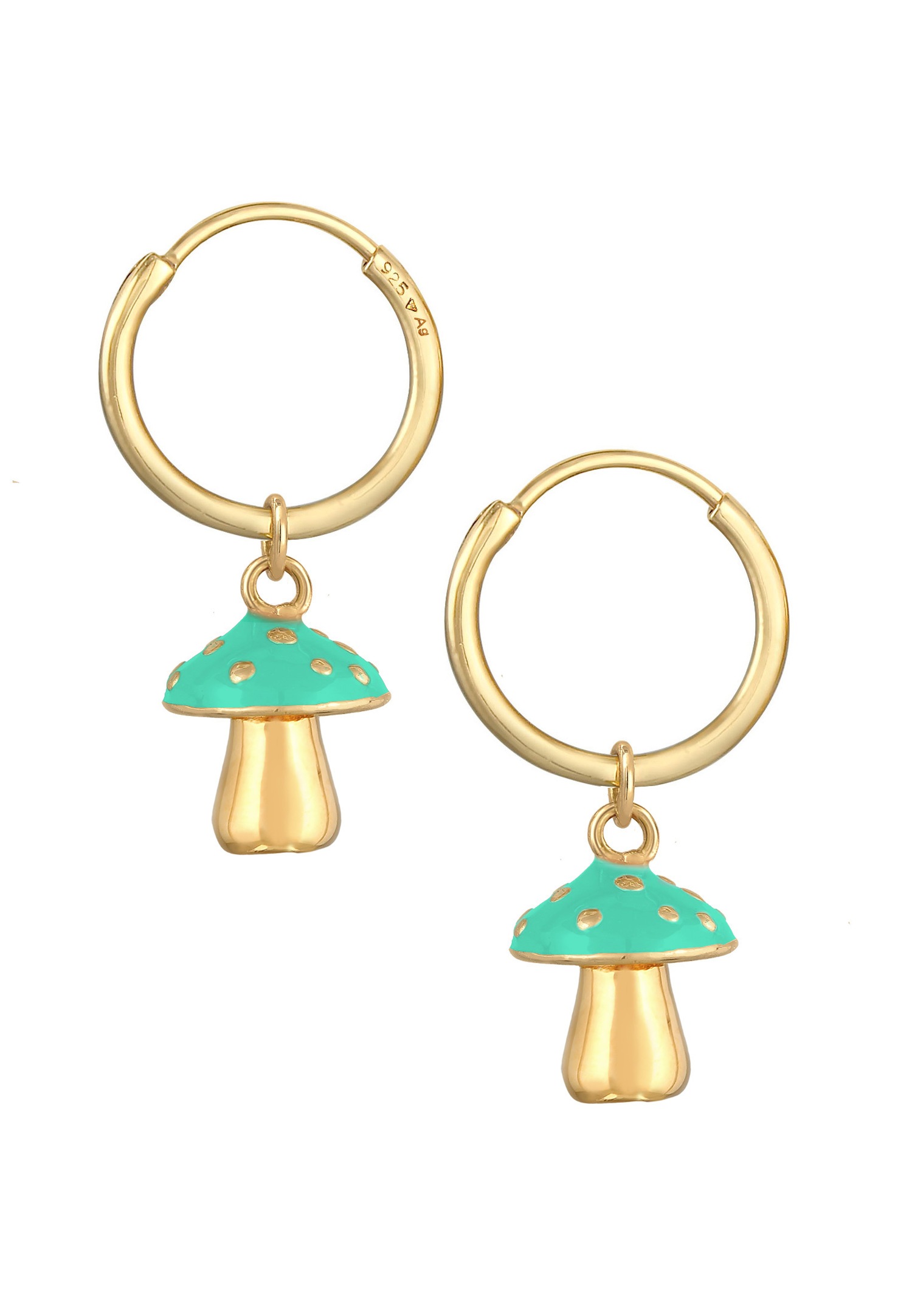 Elli Femmes Créoles champignon orange avec émail en argent sterling 925 plaqué or