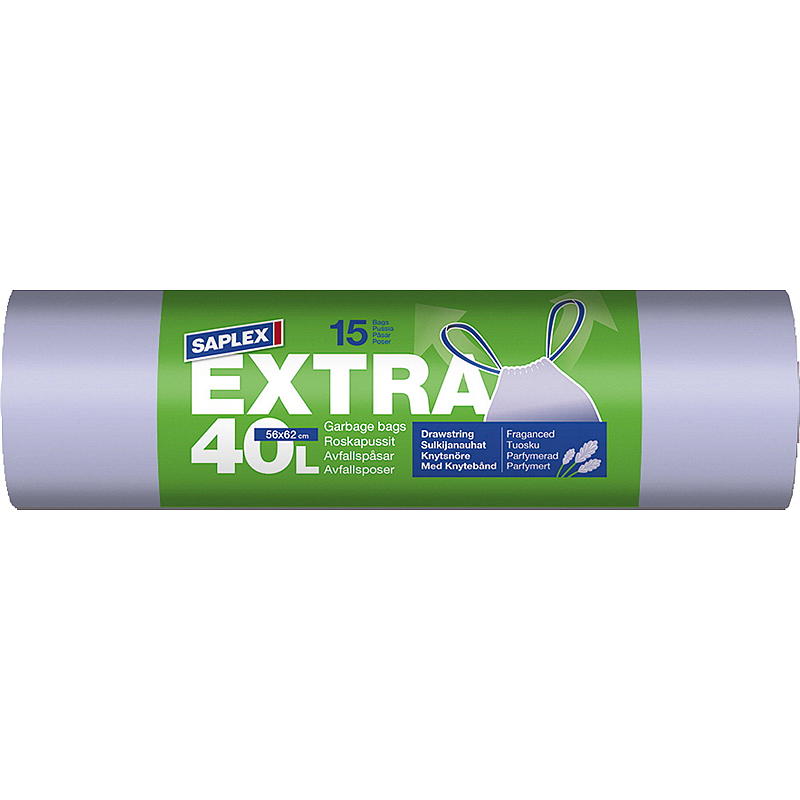 Saplex Sac poubelle paquet de 15 56x62 cm à attacher Saplex