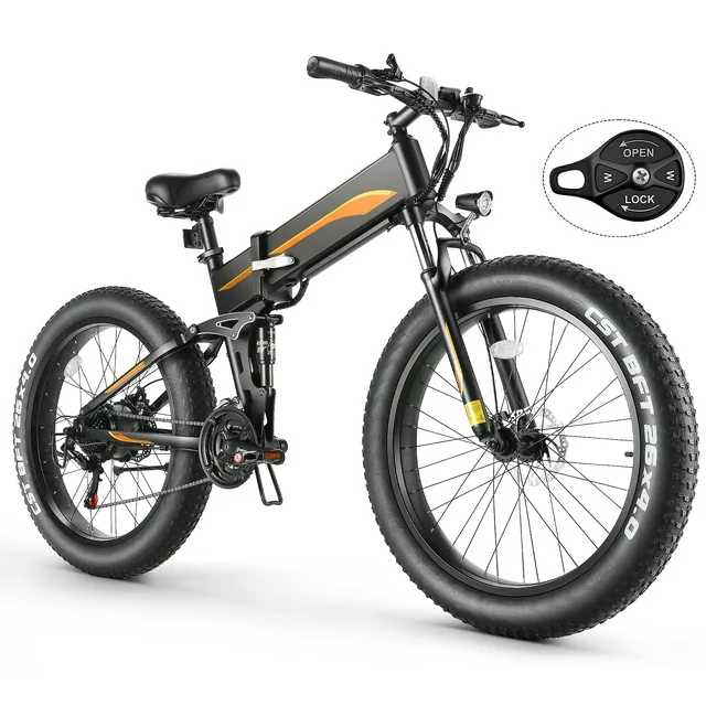 Funcid elektromos kerékpár, 26x4 vastag gumiabroncsú elektromos kerékpár felnőtteknek, 500 W-os Ebike összecsukható felnőtt elektromos hegyi kerékpárok 48 V 10 Ah akkumulátorral