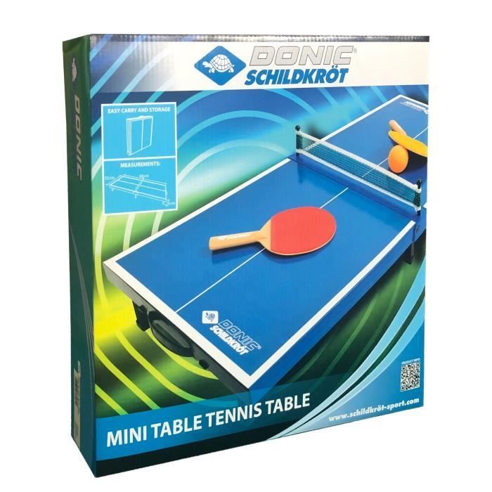 Set mini table de ping pong - SCHILDKRÖT - Mini-table 68x33x9 cm - 2 mini-raquettes PVC - Balle ABS - Filet - Table pliable