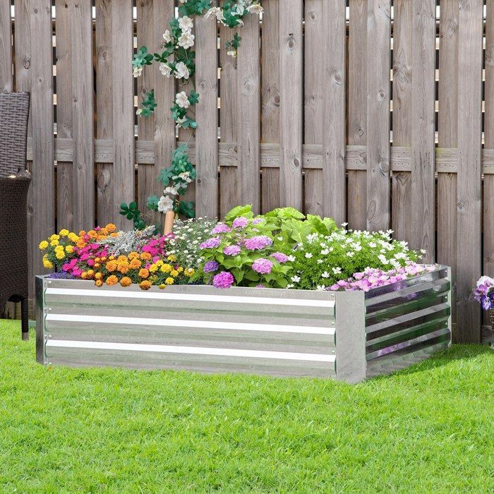 Huerto elevado Outsunny - protección contra malas hierbas y animales - acero galvanizado - 120 x 90 x 30 cm - plata