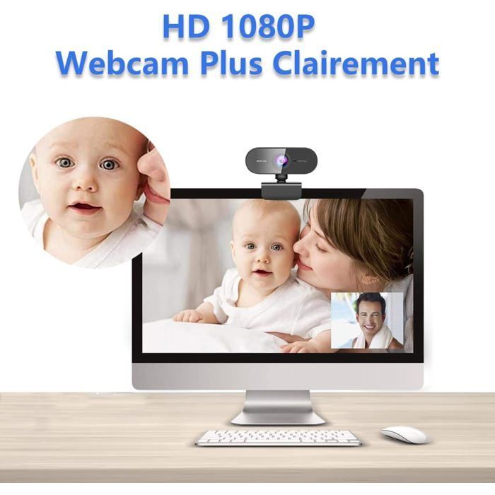 Webcam pour PC, 1080P Full HD Caméra Web avec Microphone, 360° Rotation USB Caméra Plug Play pour Vidéo et Enregistrement